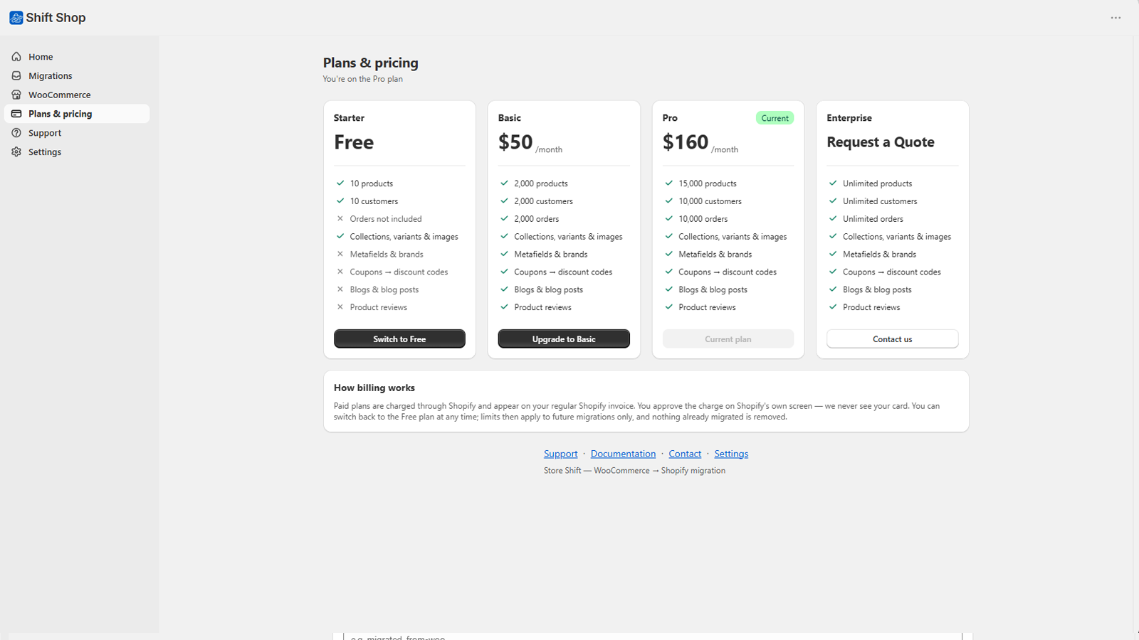 The Plans and pricing page showing coupon, blog and product review support included on paid plans